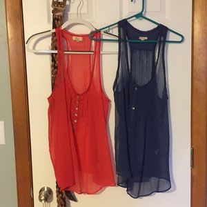 2 flowy tops,  different detail on the front